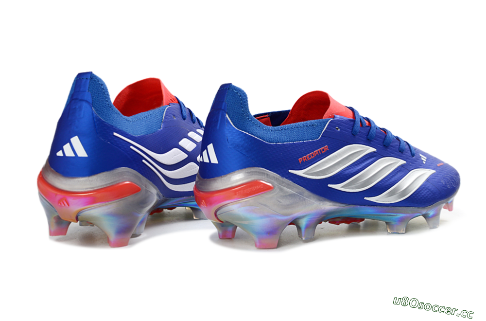 Unisex Adidas Predator 26 Elite FG Firm Ground Low-Tops Football Boots - Blue/Fiery Red/Silver 6