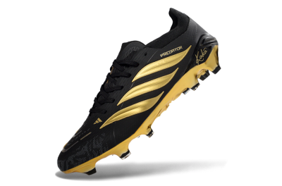 Unisex Adidas Predator 26 Elite FG Firm Ground Low-Tops Football Boots - Black/Metallic Gold/Onyx Black
