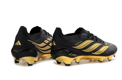 Unisex Adidas Predator 26 Elite FG Firm Ground Low-Tops Football Boots - Black/Metallic Gold/Onyx Black
