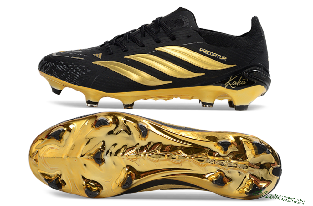 Unisex Adidas Predator 26 Elite FG Firm Ground Low-Tops Football Boots - Black/Metallic Gold/Onyx Black 1