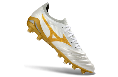 Men's Mizuno Morelia Neo 4 FG Firm Ground Low-Tops Football Boots - White/Golden Glow/Soft Grey