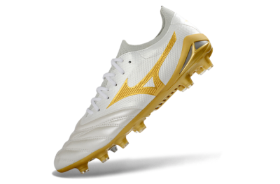 Men's Mizuno Morelia Neo 4 FG Firm Ground Low-Tops Football Boots - White/Golden Glow/Soft Grey