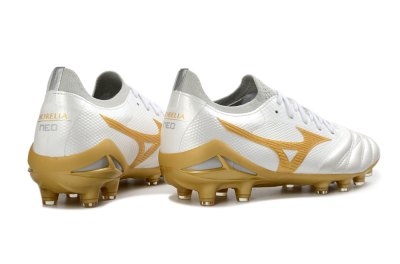 Men's Mizuno Morelia Neo 4 FG Firm Ground Low-Tops Football Boots - White/Golden Glow/Soft Grey