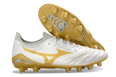 Men's Mizuno Morelia Neo 4 FG Firm Ground Low-Tops Football Boots - White/Golden Glow/Soft Grey
