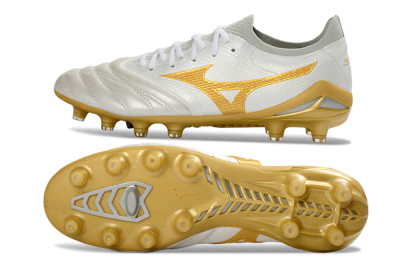 Men's Mizuno Morelia Neo 4 FG Firm Ground Low-Tops Football Boots - White/Golden Glow/Soft Grey