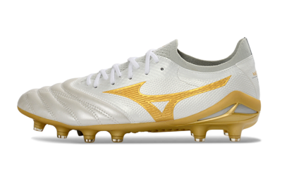 Men's Mizuno Morelia Neo 4 FG Firm Ground Low-Tops Football Boots - White/Golden Glow/Soft Grey