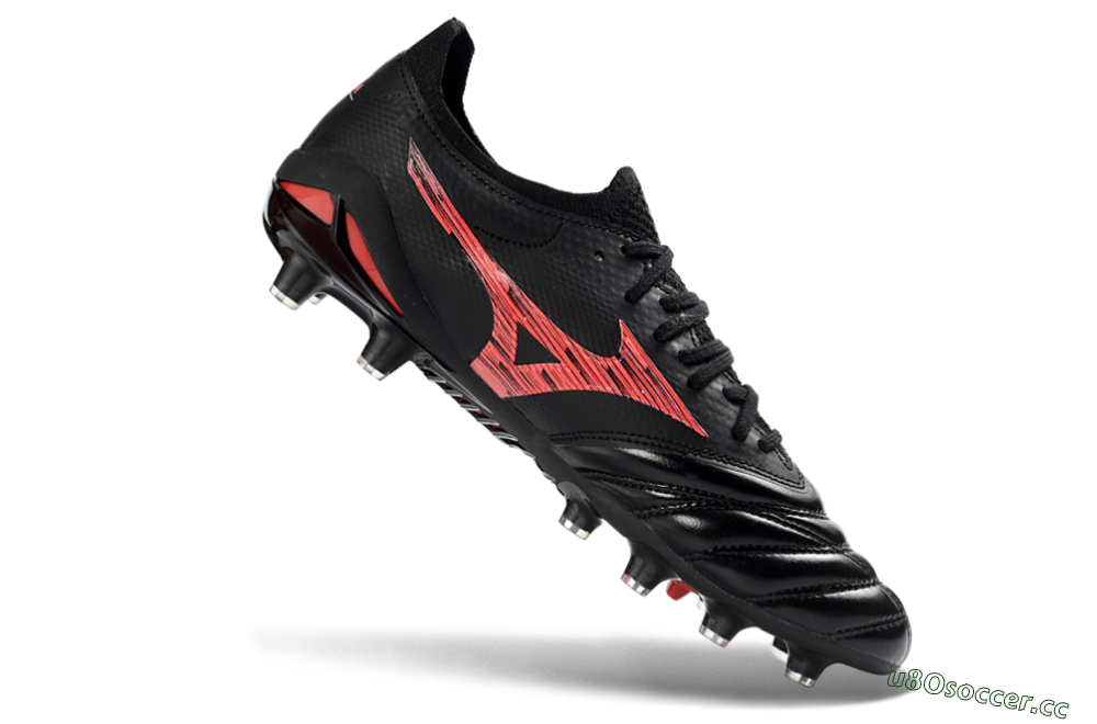 Men's Mizuno Morelia Neo 4 FG Firm Ground Low-Tops Football Boots - Black/Crimson Red/Graphite Grey 4