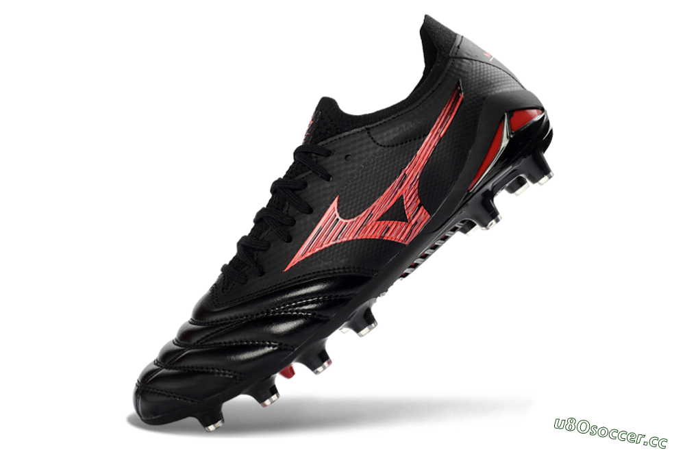 Men's Mizuno Morelia Neo 4 FG Firm Ground Low-Tops Football Boots - Black/Crimson Red/Graphite Grey 5