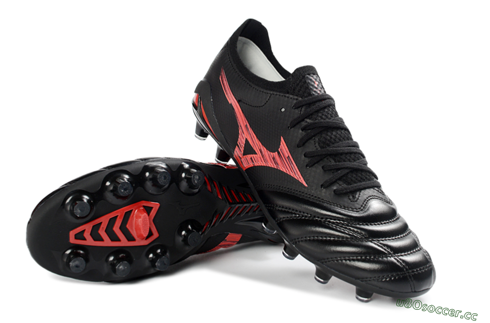 Men's Mizuno Morelia Neo 4 FG Firm Ground Low-Tops Football Boots - Black/Crimson Red/Graphite Grey 3