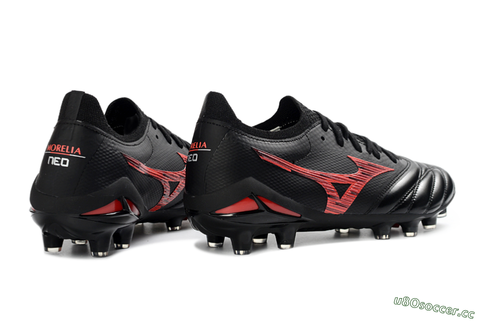 Men's Mizuno Morelia Neo 4 FG Firm Ground Low-Tops Football Boots - Black/Crimson Red/Graphite Grey 6