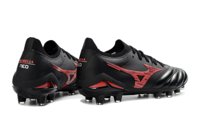 Men's Mizuno Morelia Neo 4 FG Firm Ground Low-Tops Football Boots - Black/Crimson Red/Graphite Grey