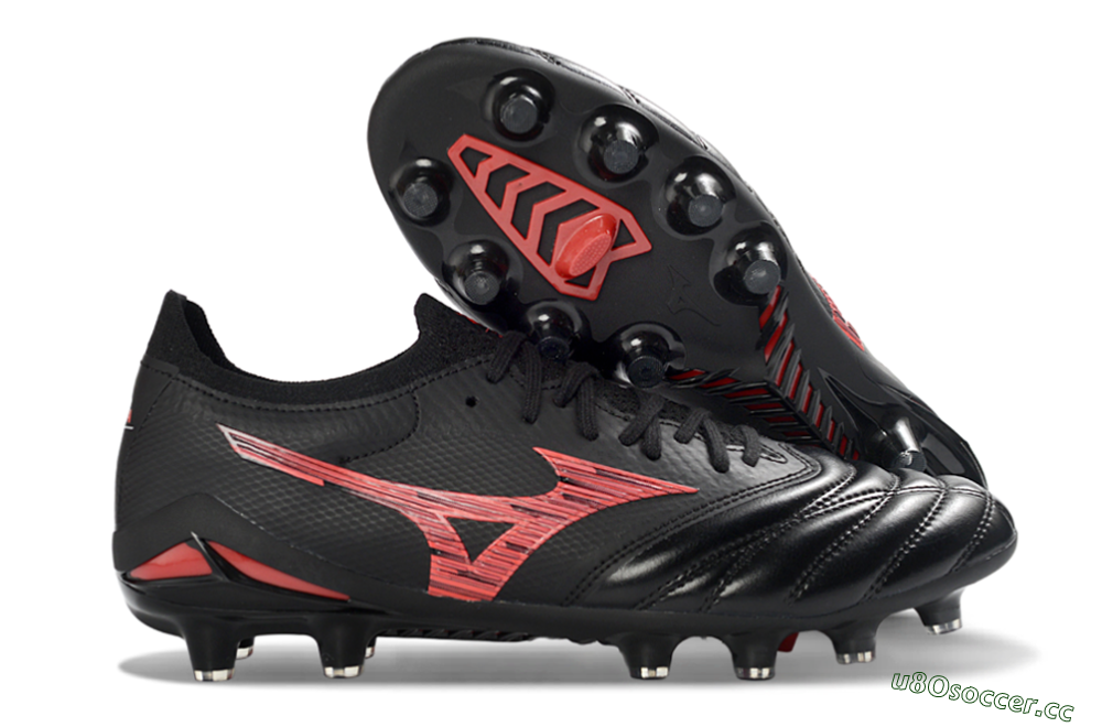 Men's Mizuno Morelia Neo 4 FG Firm Ground Low-Tops Football Boots - Black/Crimson Red/Graphite Grey 2
