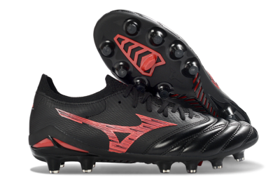 Men's Mizuno Morelia Neo 4 FG Firm Ground Low-Tops Football Boots - Black/Crimson Red/Graphite Grey