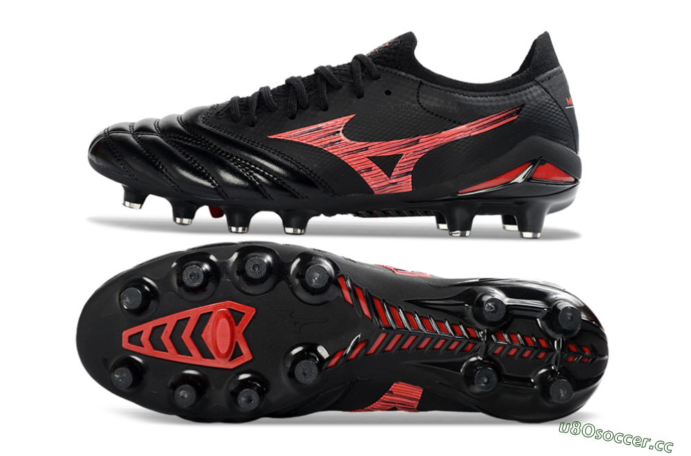 Men's Mizuno Morelia Neo 4 FG Firm Ground Low-Tops Football Boots - Black/Crimson Red/Graphite Grey 1