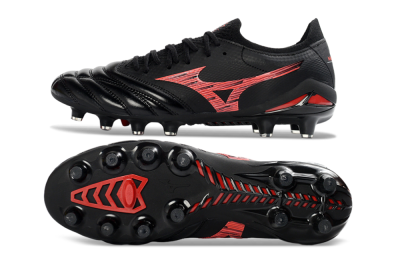 Men's Mizuno Morelia Neo 4 FG Firm Ground Low-Tops Football Boots - Black/Crimson Red/Graphite Grey
