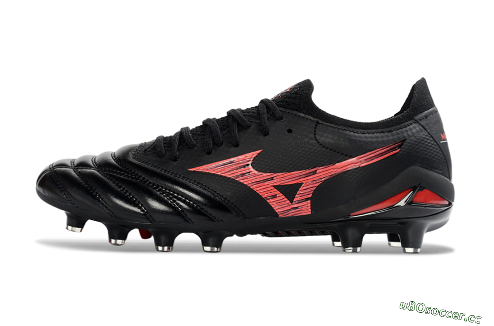 Men's Mizuno Morelia Neo 4 FG Firm Ground Low-Tops Football Boots - Black/Crimson Red/Graphite Grey 0
