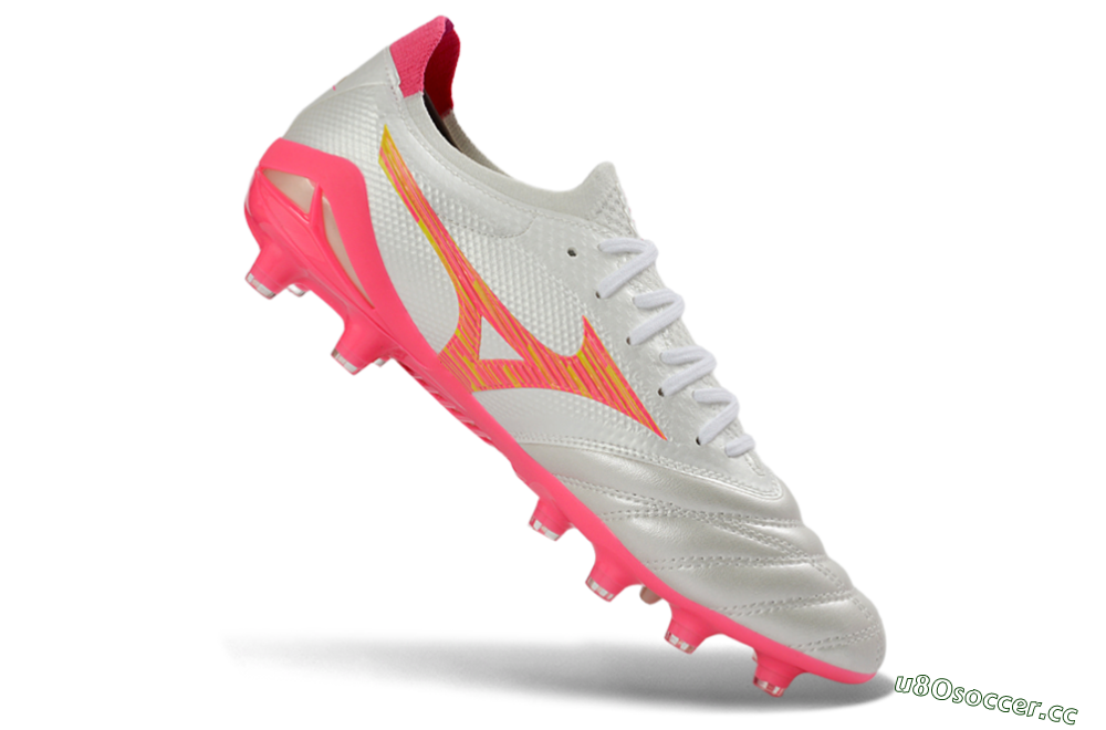 Men's Mizuno Morelia Neo 4 FG Firm Ground Low-Tops Football Boots - White/Neon Pink/Sunny Yellow 4