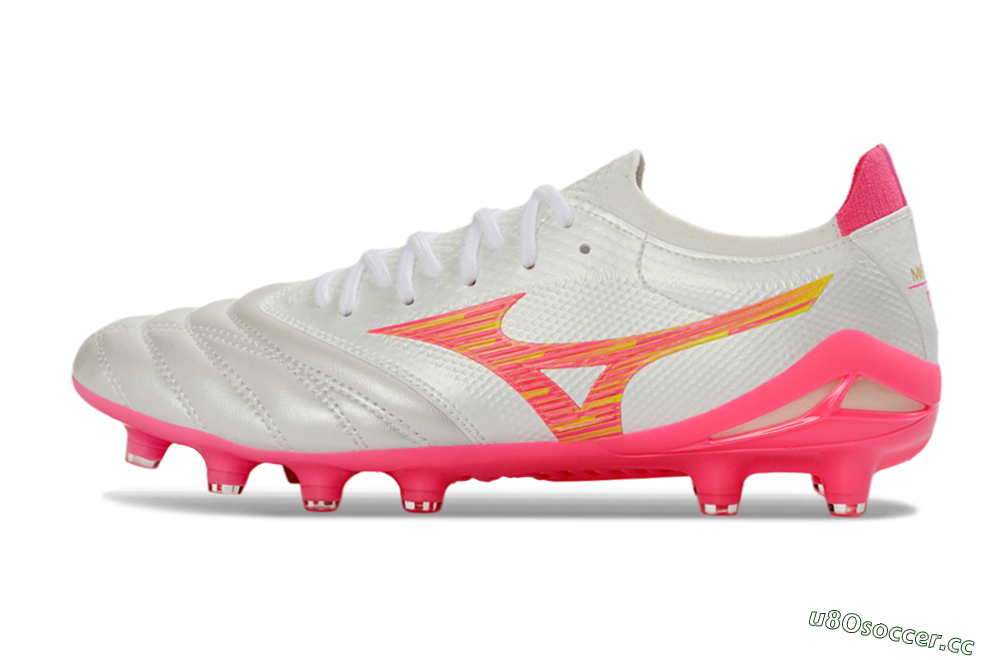 Men's Mizuno Morelia Neo 4 FG Firm Ground Low-Tops Football Boots - White/Neon Pink/Sunny Yellow 0