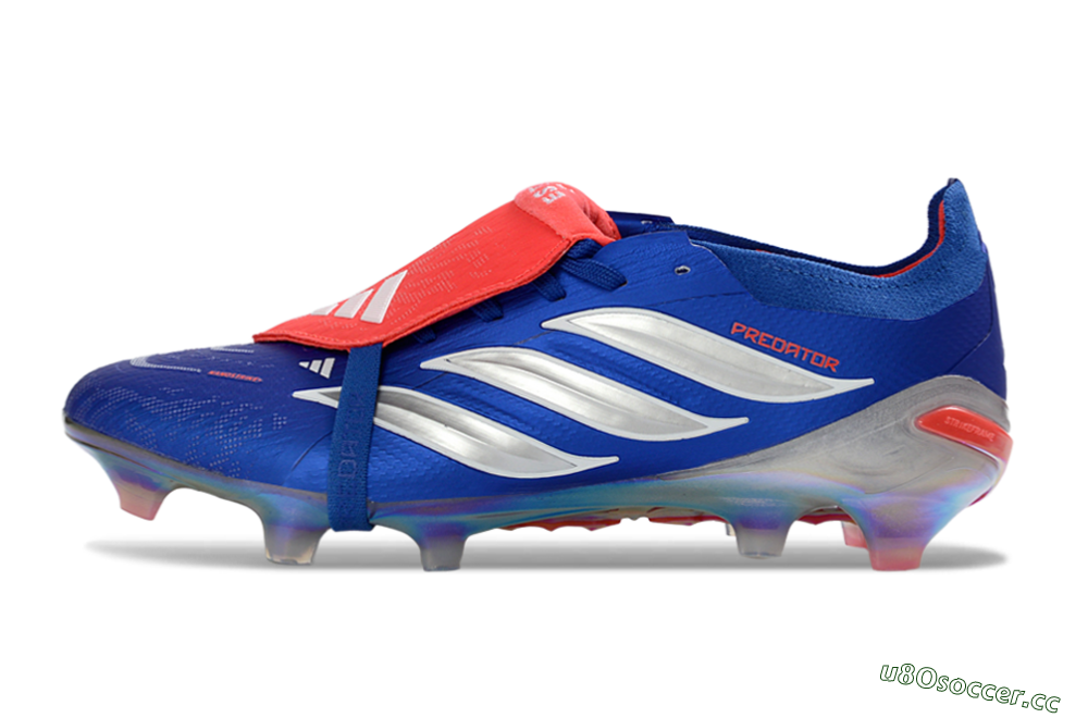 Unisex Adidas Predator 26 Elite Fold-Over Tongue FG Firm Ground Low-Tops Football Boots - Blue/Red Flame/Metallic Silver 0