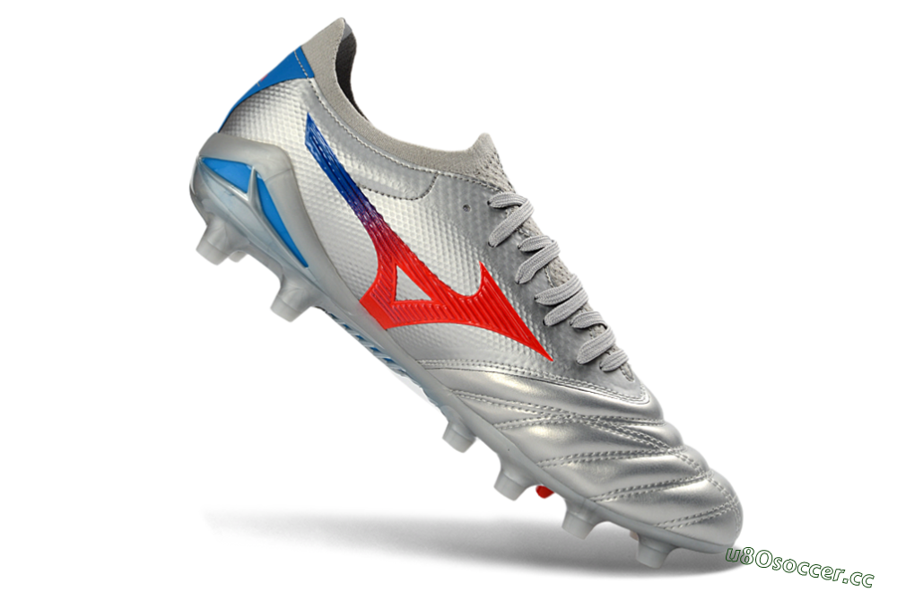 Men's Mizuno Morelia Neo 4 FG Firm Ground Low-Tops Football Boots - Silver/Vivid Red/Flashy Blue 4