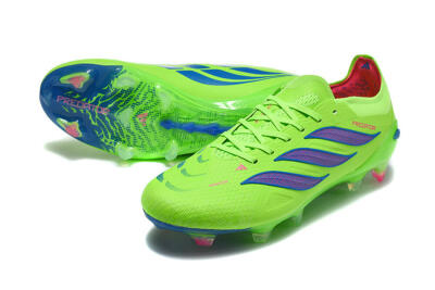Men's Adidas Predator 26 Elite FG Firm Ground Low-Tops Football Boots - Green/Electric Green/Striking Blue