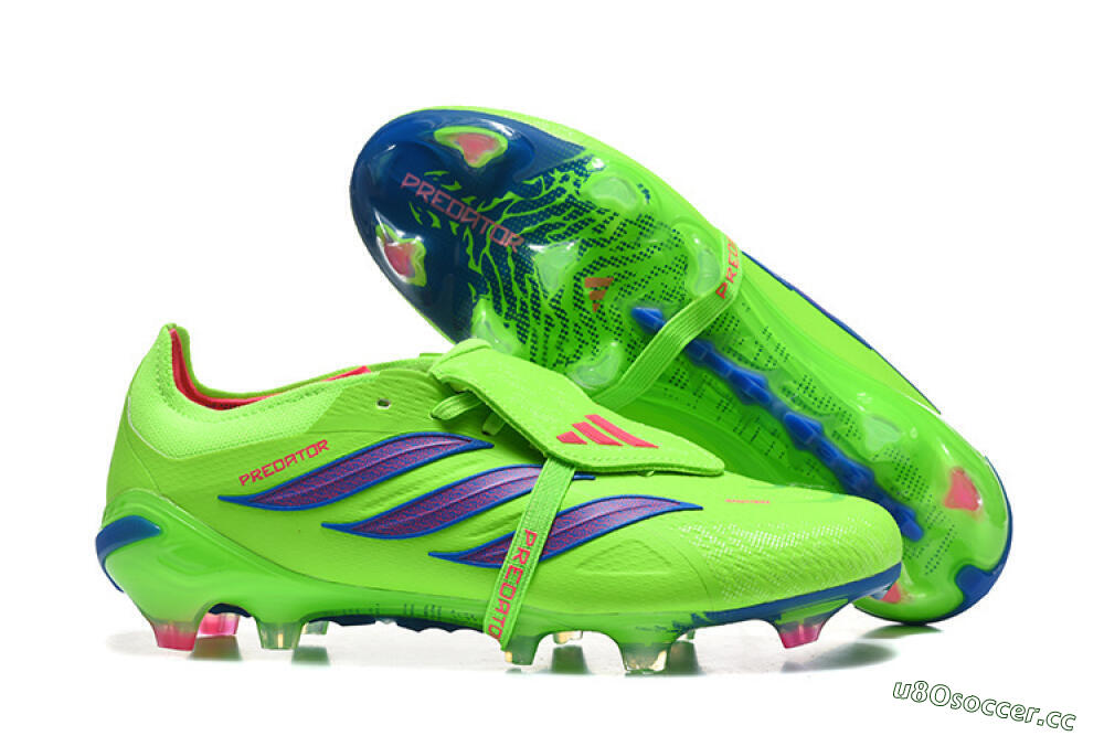 Men's Adidas Predator 26 Elite Fold-Over Tongue FG Firm Ground Low-Tops Football Boots - Green/Electric Lime/Cobalt Blue 2