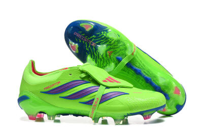 Men's Adidas Predator 26 Elite Fold-Over Tongue FG Firm Ground Low-Tops Football Boots - Green/Electric Lime/Cobalt Blue