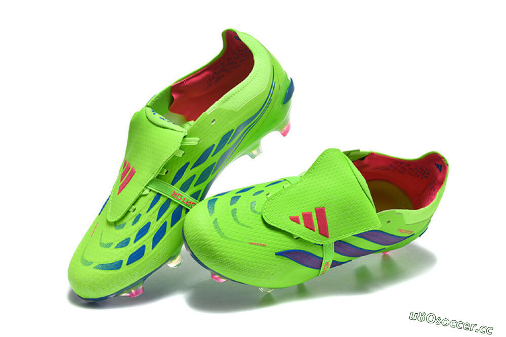 Men's Adidas Predator 26 Elite Fold-Over Tongue FG Firm Ground Low-Tops Football Boots - Green/Electric Lime/Cobalt Blue 6