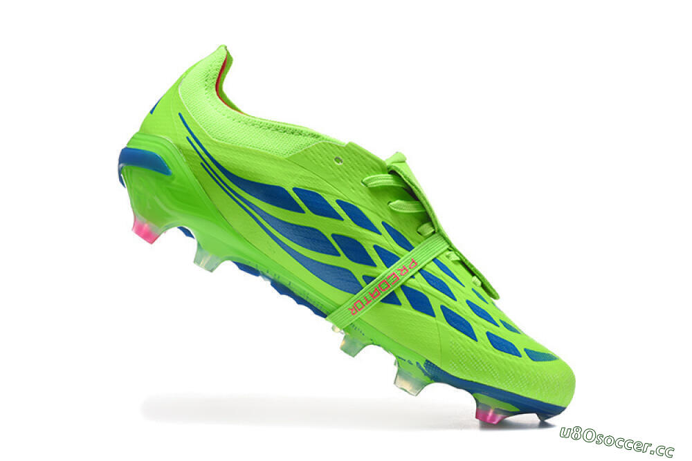 Men's Adidas Predator 26 Elite Fold-Over Tongue FG Firm Ground Low-Tops Football Boots - Green/Electric Lime/Cobalt Blue 7