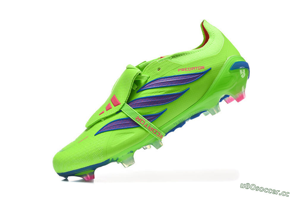 Men's Adidas Predator 26 Elite Fold-Over Tongue FG Firm Ground Low-Tops Football Boots - Green/Electric Lime/Cobalt Blue 8