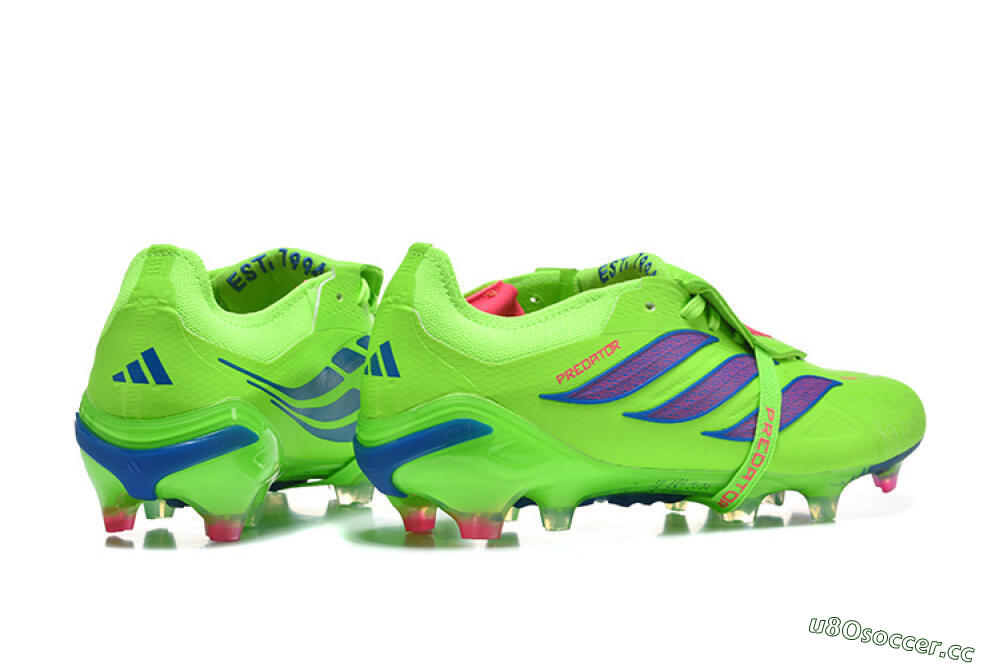 Men's Adidas Predator 26 Elite Fold-Over Tongue FG Firm Ground Low-Tops Football Boots - Green/Electric Lime/Cobalt Blue 9