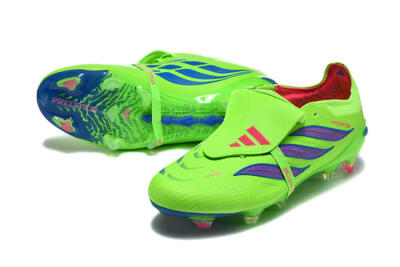 Men's Adidas Predator 26 Elite Fold-Over Tongue FG Firm Ground Low-Tops Football Boots - Green/Electric Lime/Cobalt Blue
