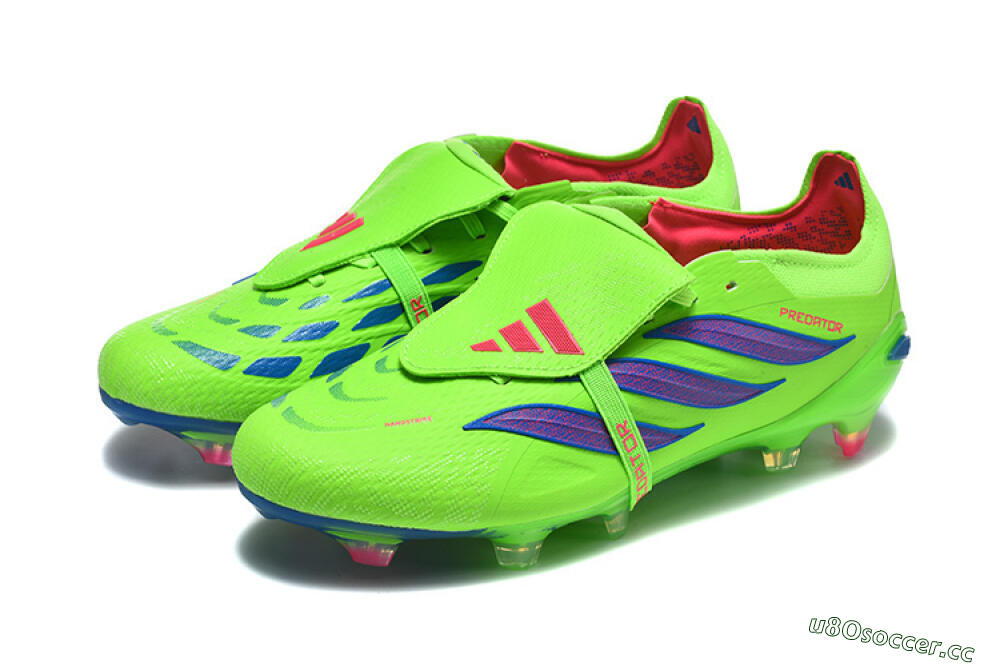 Men's Adidas Predator 26 Elite Fold-Over Tongue FG Firm Ground Low-Tops Football Boots - Green/Electric Lime/Cobalt Blue 5