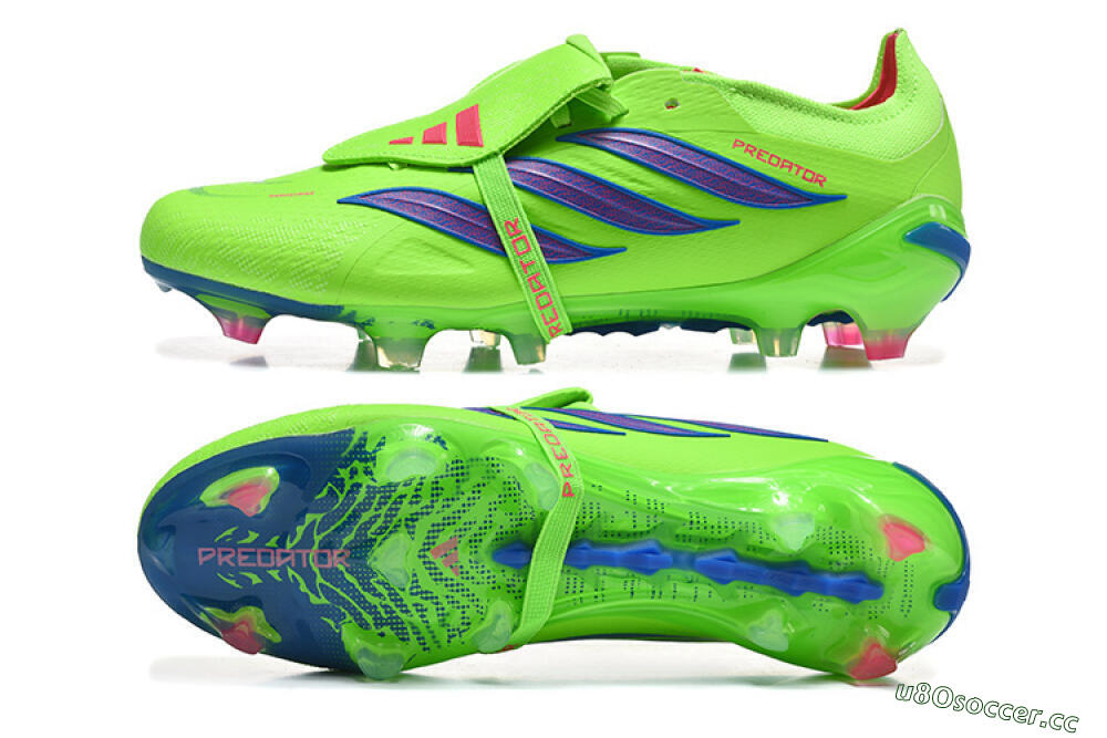 Men's Adidas Predator 26 Elite Fold-Over Tongue FG Firm Ground Low-Tops Football Boots - Green/Electric Lime/Cobalt Blue 1