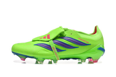 Men's Adidas Predator 26 Elite Fold-Over Tongue FG Firm Ground Low-Tops Football Boots - Green/Electric Lime/Cobalt Blue