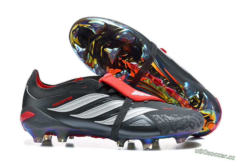 Men's Adidas Predator 26 Elite Fold-Over Tongue FG Firm Ground Low-Tops Football Boots - Black/Electric Red/Metallic Silver 2