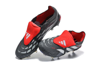 Men's Adidas Predator 26 Elite Fold-Over Tongue FG Firm Ground Low-Tops Football Boots - Black/Electric Red/Metallic Silver
