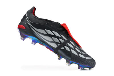 Men's Adidas Predator 26 Elite Fold-Over Tongue FG Firm Ground Low-Tops Football Boots - Black/Electric Red/Metallic Silver