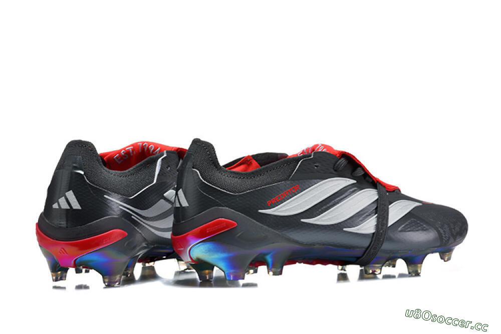 Men's Adidas Predator 26 Elite Fold-Over Tongue FG Firm Ground Low-Tops Football Boots - Black/Electric Red/Metallic Silver 9