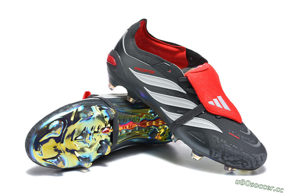 Men's Adidas Predator 26 Elite Fold-Over Tongue FG Firm Ground Low-Tops Football Boots - Black/Electric Red/Metallic Silver 4