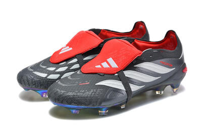 Men's Adidas Predator 26 Elite Fold-Over Tongue FG Firm Ground Low-Tops Football Boots - Black/Electric Red/Metallic Silver