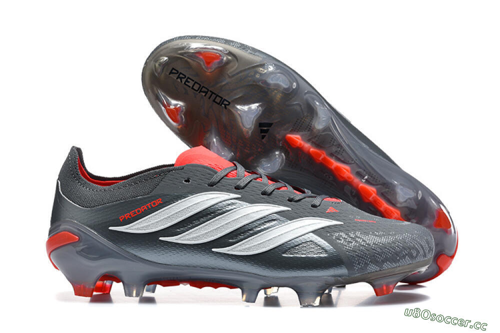 Men's Adidas Predator 26 Elite FG Firm Ground Low-Tops Football Boots - Gray/Crimson Red/Slate Gray 2