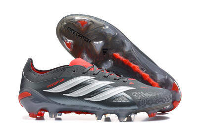 Men's Adidas Predator 26 Elite FG Firm Ground Low-Tops Football Boots - Gray/Crimson Red/Slate Gray