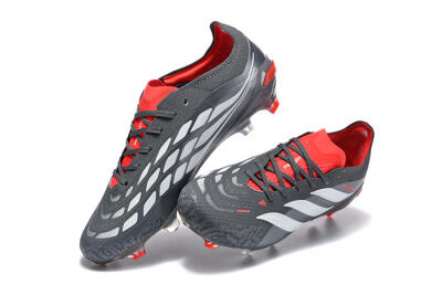 Men's Adidas Predator 26 Elite FG Firm Ground Low-Tops Football Boots - Gray/Crimson Red/Slate Gray
