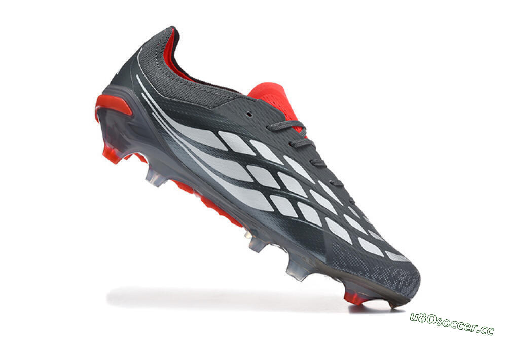 Men's Adidas Predator 26 Elite FG Firm Ground Low-Tops Football Boots - Gray/Crimson Red/Slate Gray 7