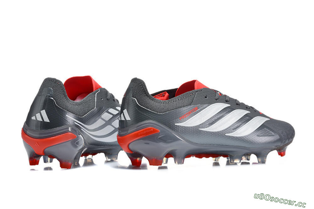 Men's Adidas Predator 26 Elite FG Firm Ground Low-Tops Football Boots - Gray/Crimson Red/Slate Gray 9