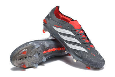 Men's Adidas Predator 26 Elite FG Firm Ground Low-Tops Football Boots - Gray/Crimson Red/Slate Gray