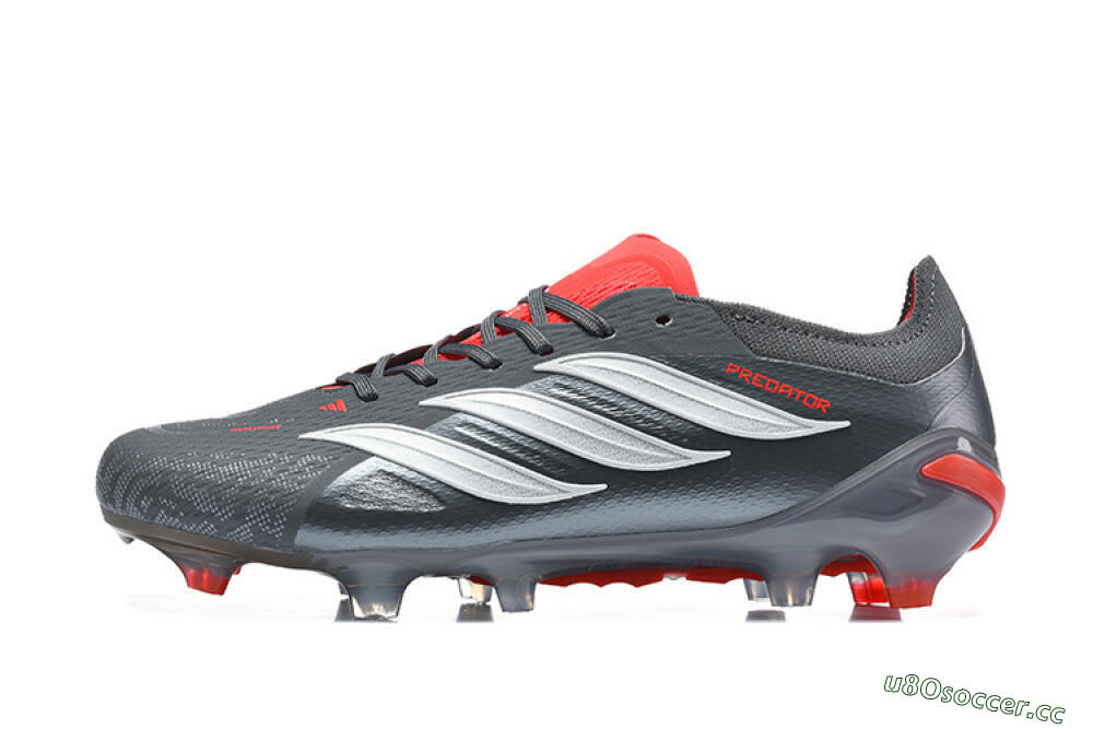 Men's Adidas Predator 26 Elite FG Firm Ground Low-Tops Football Boots - Gray/Crimson Red/Slate Gray 0