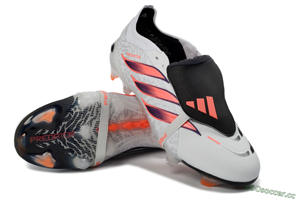 Unisex Adidas Predator 26 Elite Fold-Over Tongue FG Firm Ground Low-Tops Football Boots - White/Electric Orange/Dark Purple 4