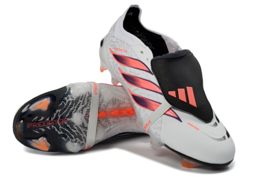 Unisex Adidas Predator 26 Elite Fold-Over Tongue FG Firm Ground Low-Tops Football Boots - White/Electric Orange/Dark Purple